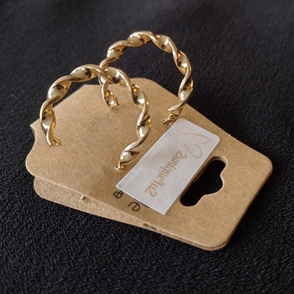 Gold Twisted Hoop Earrings NWT - Picture 2 of 5